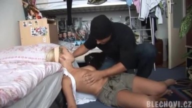 Burglar fucks busty blonde